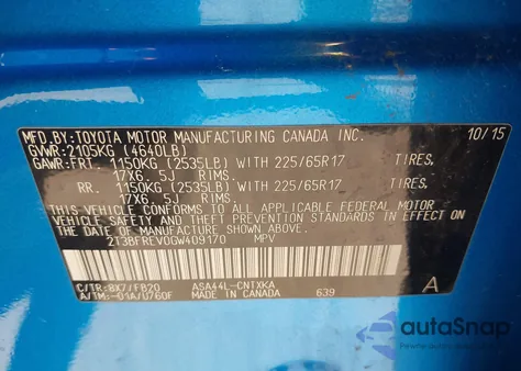 2016 Toyota Rav4 Le from USA, damaged, VIN 2T3BFREV0GW409170